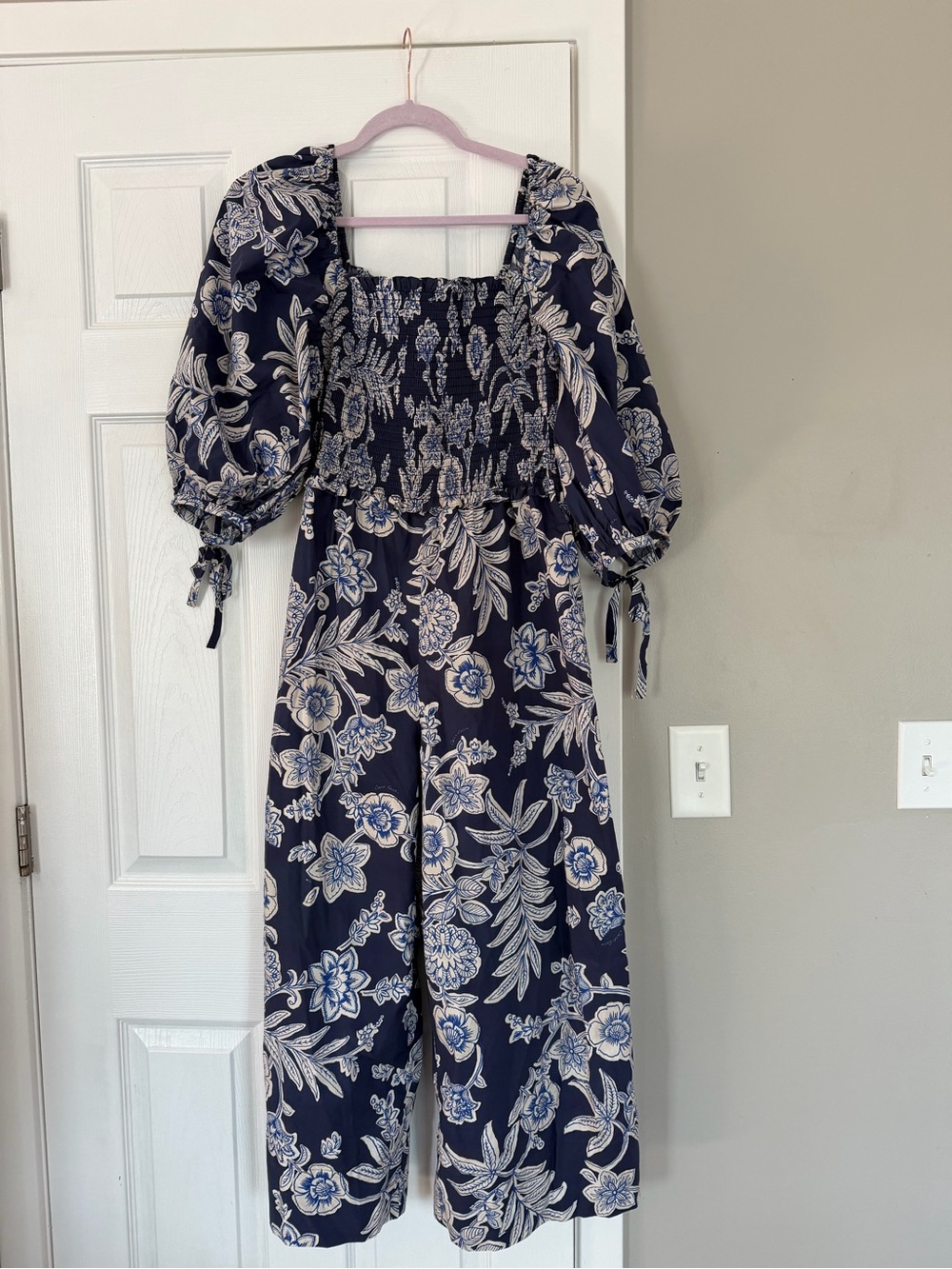 Cara Cara Floral Wide Leg Blue Jumpsuit Puff Sleeve